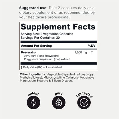 Ultra High Potency Third-Party Tested Trans Resveratrol 1000mg - 98% Pure ToniiqUS supplements