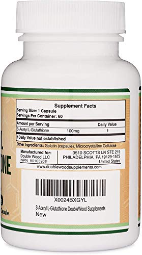 S-Acetyl L-Glutathione Capsules - 100mg, Manufactured and Tested in The USA, 60 Count Double Wood SupplementsUS supplements