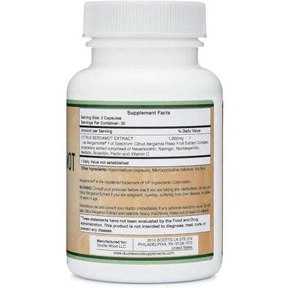Citrus Bergamot Supplement - Only Patented, Clinically Proven Bergamot Extract - 1,000mg Double Wood SupplementsUS supplements