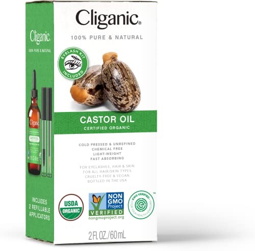 Cliganic Organic Castor Oil, 100% Pure (2oz with Eyelash Kit) - For Eyelashes, Eyebrows, Hair & Skin CliganicAu supplements