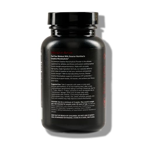 SMARTERNUTRITION Creatine Monohydrate Pills with 2500mg (2.5g) Per Serving, Vegan Capsules - Pre & Post Workout Recovery Support, Promotes Muscle Mass &. Endurance - 60 Count[30-Day Supply] SMARTERNUTRITIONAu supplements