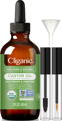 Cliganic Organic Castor Oil, 100% Pure (2oz with Eyelash Kit) - For Eyelashes, Eyebrows, Hair & Skin CliganicAu supplements