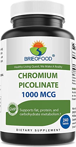 Brieofood Chromium Picolinate 1000 mcg Pills - 240 Tablets - 240 Servings - Non-GMO BrieofoodUS supplements