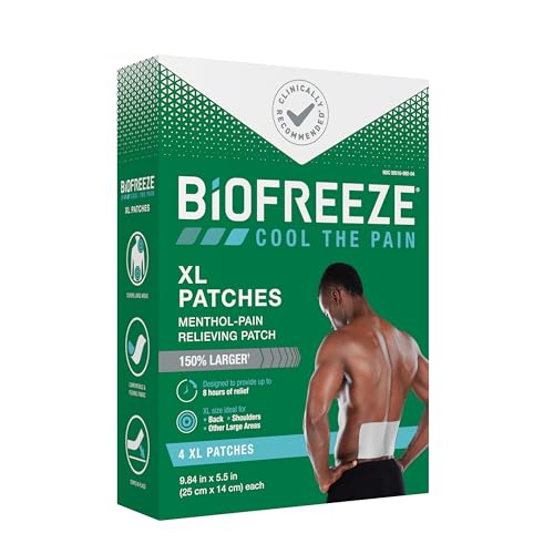 Biofreeze XL Pain Relief Patches, Menthol Pain Patches for Lower Back, Neck, Knee, & Shoulder, Comfortable & Flexible Fabric Stays in Place, 4 ct BiofreezeAu supplements
