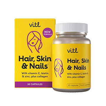 VITL Hair, Skin & Nails + Collagen, A dose of Classic Complexion Heroes Such as Collagen, Vitamin E, Biotin and Zinc | 30 Capsules VITLAu supplements