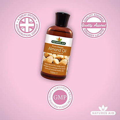 Natures Aid Almond Oil, Pure, Sweet Almond Oil, Massage Oil, Suited to Dry, Sensitive Skin natures aidUS supplements