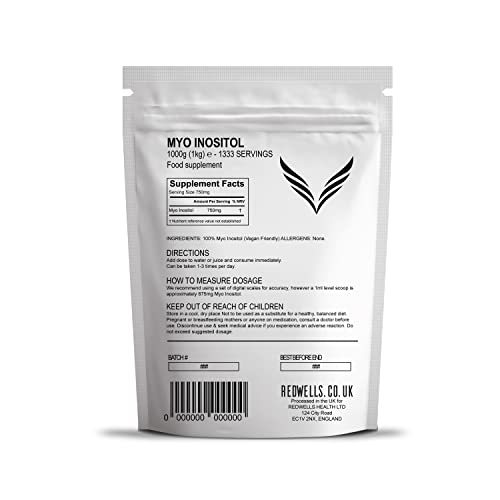 Myo Inositol Powder REDWELLS PCOS & Fertility GMO Free Vegan - 1kg Pack REDWELLSUS supplements