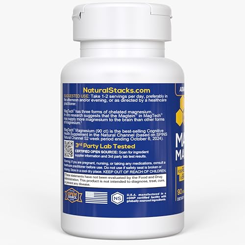 Magtein Magnesium L-Threonate, Glycinate & Taurate – 200mg Chelated Magnesium Complex – MagTech Magnesium Supplement for Relaxation & Brain Health – 90 Capsules NATURAL STACKSAu supplements