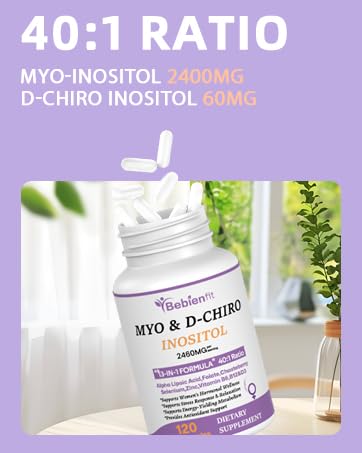 13-in-1 Myo Inositol & D-Chiro Inositol for Women PCOS,Hormonal Balance,2460mg-40:1 Ratio,Ovarian Health&Cycle Support Supplement Plus Alpha Lipoic Acid/Folate/Vitex/Magnesium/Multivitamin,120 Veg Cap Bebien fitAu supplements