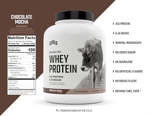 Levels Grass Fed 100% Whey Protein, No Hormones, Chocolate Mocha, 5LB Levels NutritionUS supplements