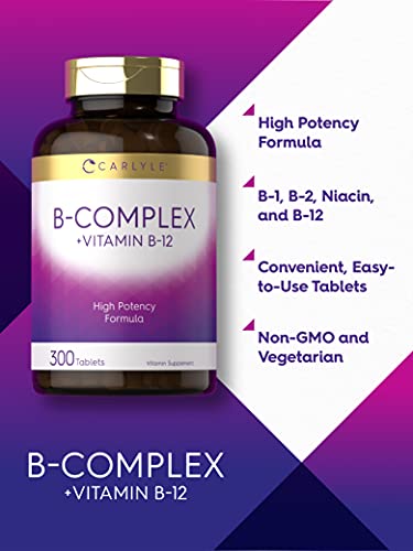 Carlyle B Complex Vitamin with B12 | 300 Tablets | High Potency Formula | Vegetarian CarlyleAu supplements