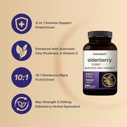 NatureBell Sambucus Elderberry Capsules, 5000mg Per Serving with Quercetin 500mg NatureBellUS supplements