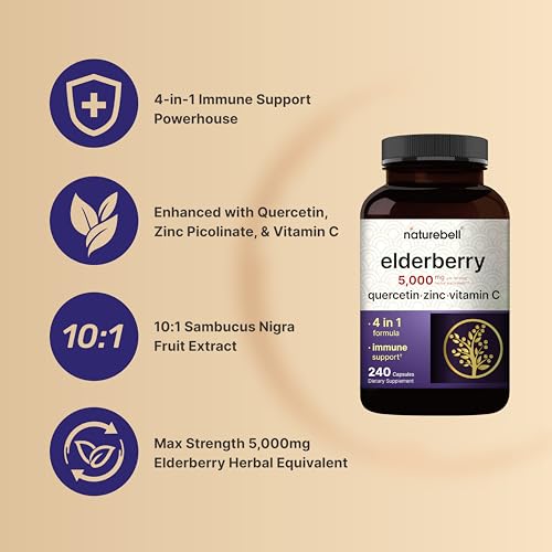 NatureBell Sambucus Elderberry Capsules, 5000mg Per Serving with Quercetin 500mg NatureBellAu supplements