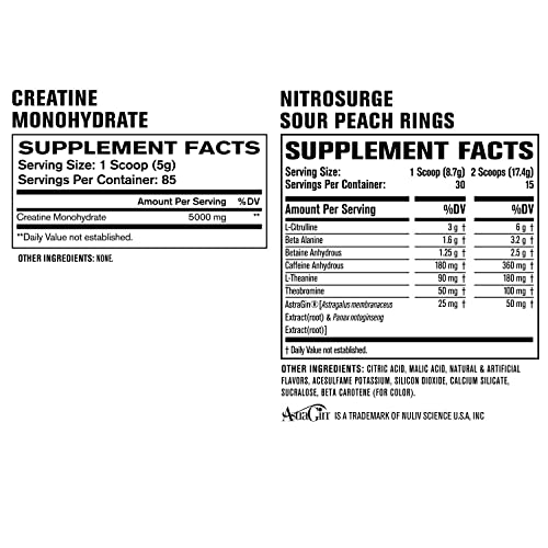 Jacked Factory Nitrosurge Pre-Workout in Sour Peach Rings & Creatine Monohydrate Jacked FactoryAu supplements