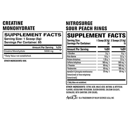 Jacked Factory Nitrosurge Pre-Workout in Sour Peach Rings & Creatine Monohydrate Jacked FactoryUS supplements