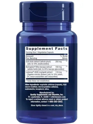 Life Extension Quick Brain Nootropic, Fast Thinking, Learning, Concentration, Lutein, zeaxanthin, gotu kola, bacopa, Gluten Free, Non-GMO, Vegetarian, 1 Daily, 30 Capsules, (Pack of 2) Life ExtensionAu supplements