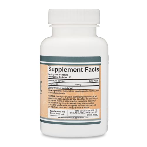 Berberine Supplement 500mg, 60 Capsules (Third Party Tested, Manufactured in The USA Double Wood SupplementsUS supplements