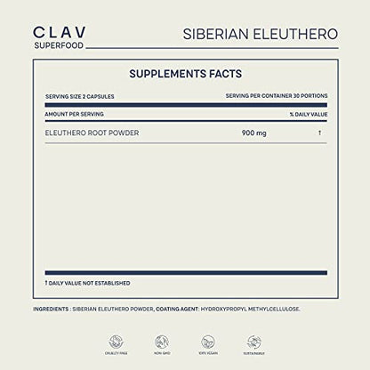 CLAV® Siberian Ginseng - 900mg Eleuthero Root Powder - Energy Supplement CLAVUS supplements