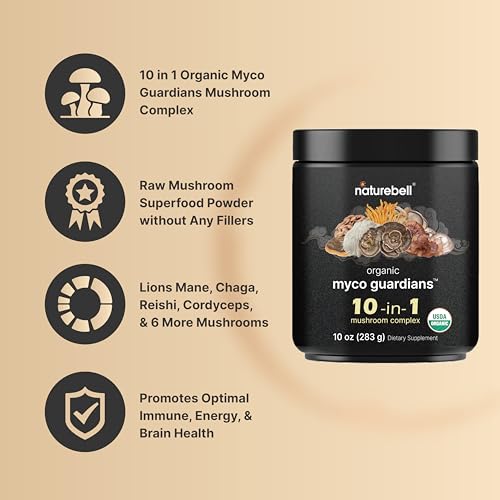 NatureBell Organic Myco Guardians 10 in 1 Mushroom Powder, 10oz | Fresh Superfood NatureBellAu supplements
