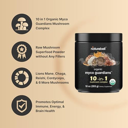 NatureBell Organic Myco Guardians 10 in 1 Mushroom Powder, 10oz | Fresh Superfood NatureBellUS supplements