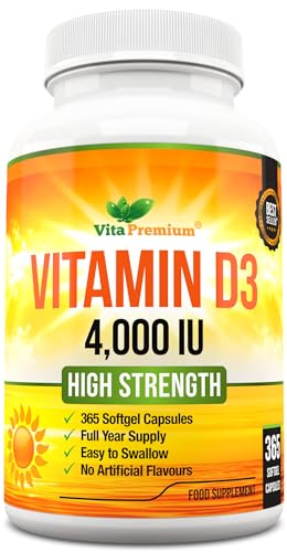 Vitamin D 4,000 IU Softgels, Maximum Strength Vitamin D3 Supplement, 365 Easy to Swallo Vita PremiumUS supplements