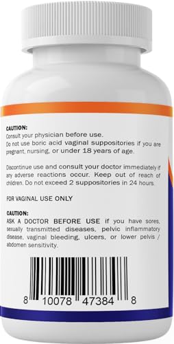 Vitamatic Boric Acid Vaginal Suppositories 600 mg USP Grade Boric Acid in Vegetarian Capsule Shell - 60 Count VitamaticAu supplements
