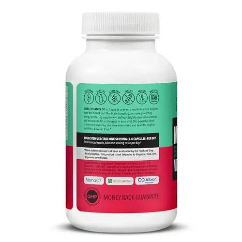 LIVELY VITAMIN CO. Multivitamin - 37 Vitamins Minerals and Extracts - Energy - Memory - Immune Function - Heart- Brain - Focus - Mood - Antioxidants - Dairy Gluten Soy Free - 60 Vegetarian Capsules LIVELY VITAMIN COAu supplements