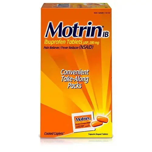 Motrin IB, Ibuprofen 200mg Tablets, NSAID Pain & Fever Reliever for Headache, Backache, Muscular Aches, Arthritis Pain Reliever, 50 Travel Packets of 2, 100 ct MotrinAu supplements