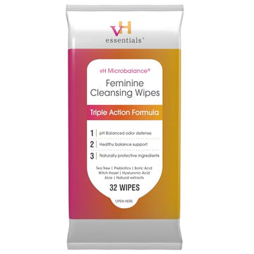 vH essentials Feminine Cleansing Wipes - pH Balanced, Prebiotics, Tea Tree & Aloe, Soothing Witch Hazel vH essentialsAu supplements