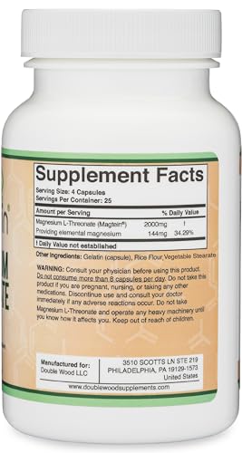 Magnesium L Threonate Capsules (Magtein) – High Absorption Supplement – Bioavailable Double Wood SupplementsUS supplements