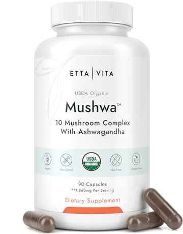 USDA Organic Lions Mane Supplement Capsules with Ashwagandha, Chaga, Reishi, Cordyceps Etta VitaAu supplements
