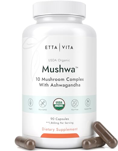 USDA Organic Lions Mane Supplement Capsules with Ashwagandha, Chaga, Reishi, Cordyceps Etta VitaAu supplements