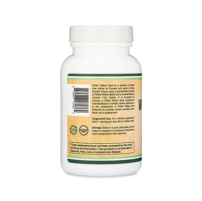 White Willow Bark Capsules 800mg per Serving, 120 Count (Willow Bark Extract Std. Double Wood SupplementsUS supplements