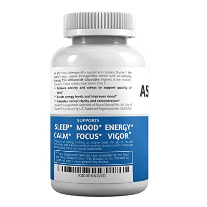 Aswagandha Vitamin Stress Relief Supplement. Cortisol Blocker Ashwagandha Capsules Dr. MatthewUS supplements