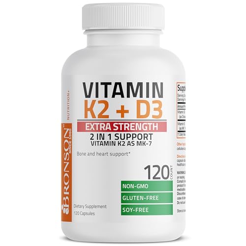 Bronson Vitamin K2 (MK7) with D3 Extra Strength Supplement Bone and Heart Health Non BronsonUS supplements