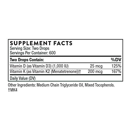 THORNE Vitamin D + K2 Liquid with a metered Dispenser - Vitamins D3 and K2 to Support THORNEUS supplements
