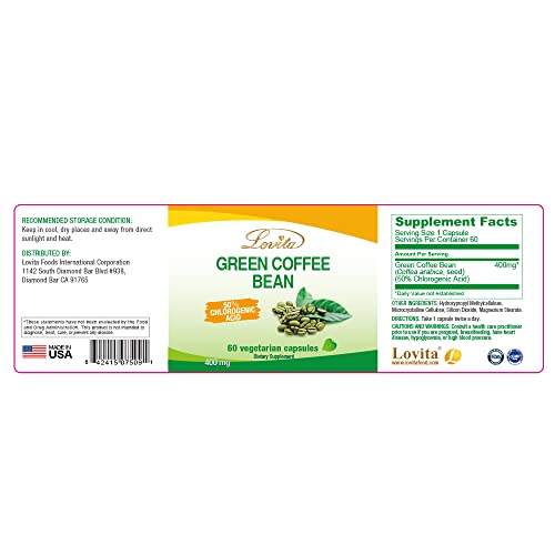Lovita High-Potency Green Coffee Extract: 1600mg Equivalent, 50% Chlorogenic Acid LovitaAu supplements