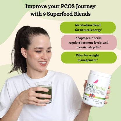 PCOS Herbal Green Superfood Probiotic Powder Mix: Hormonal Balance, Energy Boost PCOS Herbal TeaUS supplements