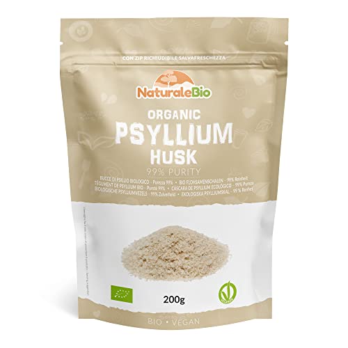 Organic Psyllium Husk - 99% Purity - 200g. Pure & Natural Psyllium Seed Husks NaturaleBioUS supplements