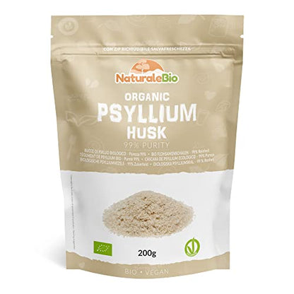 Organic Psyllium Husk - 99% Purity - 200g. Pure & Natural Psyllium Seed Husks NaturaleBioUS supplements