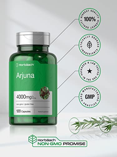 Arjuna Capsules 4000mg | 120 Count | Non-GMO, Gluten Free | from Arjuna Bark Herb HorbäachUS supplements