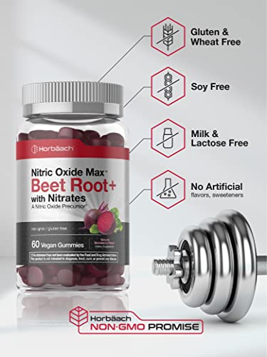 Nitric Oxide Beet Root Gummies | 60 Count | with Nitrates | Natural Strawberry Flavor HorbäachUS supplements