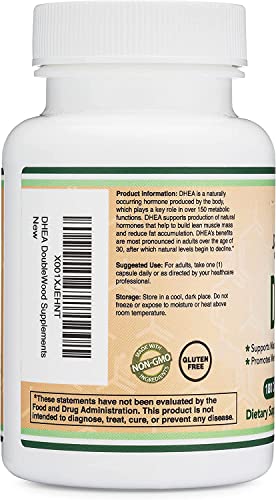 DHEA 100mg | 180 Capsules | Max Strength 6 Month Supply | Third Party Tested | Hormone Double Wood SupplementsUS supplements