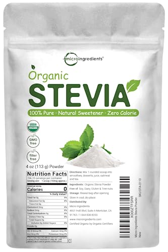 Pure Organic Stevia Powder, 4 Ounces, 706 Serving, Highest Grade Stevia Green Micro IngredientsUS supplements