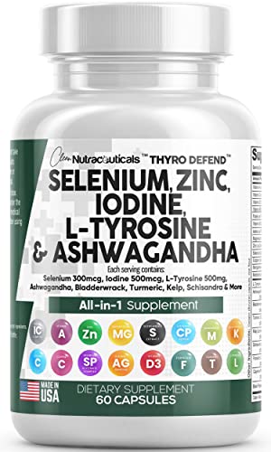 Selenium 300mcg Zinc 50mg Iodine 500mcg L Tyrosine 500mg Ashwagan Clean NutraceuticalsAu supplements