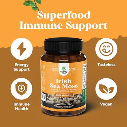 Organic Irish SeaMoss Capsules - Sea Moss and Bladderwrack Capsules with Burdock Natures CraftUS supplements