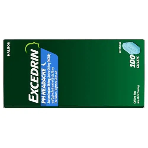 Excedrin PM for Headache Relief, Acetaminophen 250mg, Aspirin 250mg, Diphenhydramine Citrate 38mg, Pain Reliever, Nighttime Sleep-Aid, 100 Count ExcedrinAu supplements