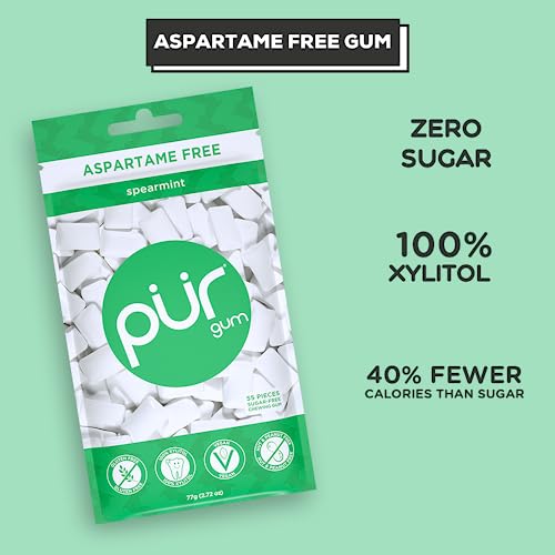 PUR Gum | Aspartame Free Chewing Gum | 100% Xylitol | Natural Spearmint Flavored Gum PURUS supplements