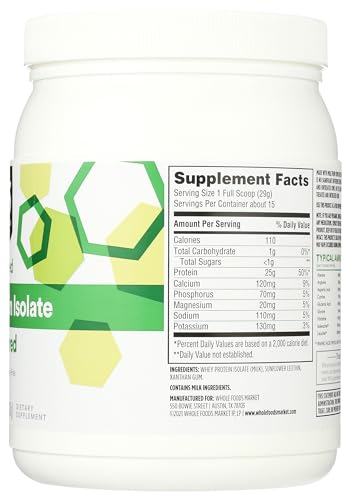 365 by Whole Foods Market, Unflavored Whey Protein Isolate, 15.1 Ounce 365 by Whole Foods MarketUS supplements