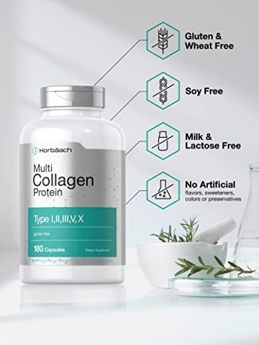 Multi Collagen Protein 2000 mg | 180 Capsules | Type I, II, III, V, X | Collagen Peptide Pills HorbäachUS supplements